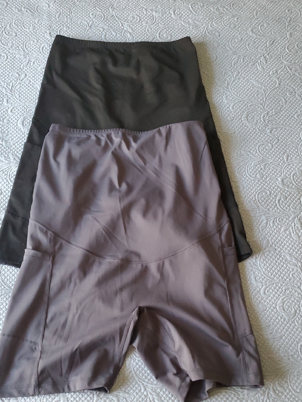 High Waist Maternity Bike Shorts Bundle - Gray & Black